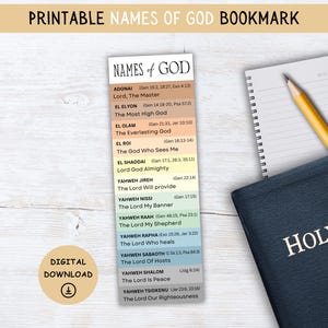 Names of God bookmark printable, Christian bookmark men, Bible study tools, Bible bookmark for men, Dad Bible things, Bible gifts for men