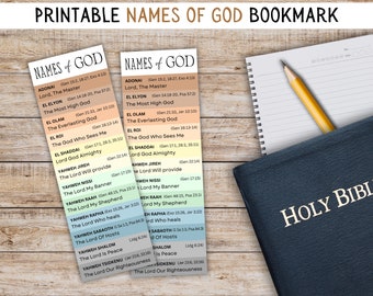 Names of God bookmark, Printable Bible bookmark, Names of God printable, Names and attributes of God, Bible study tools, Bible study gifts
