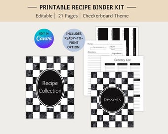 Carpeta de recetas imprimible, plantilla de libro de recetas Canva, plantilla de libro de cocina Canva, plantilla de carpeta de recetas, plantilla de libro de cocina editable,
