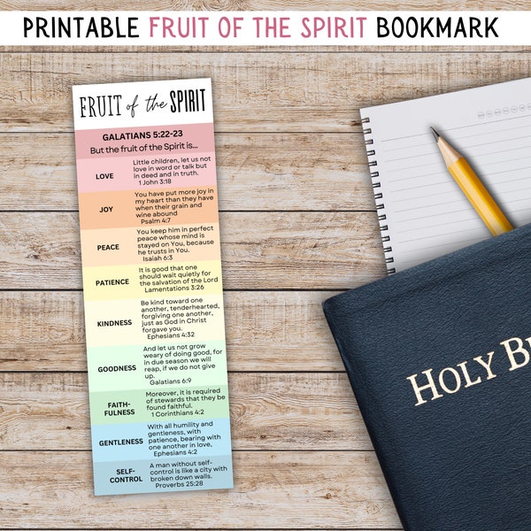 Fruit of the Spirit bookmarks, Fruit of the Spirit printable, Galatians 5 22 23, Bookmarks bible verses, Scripture bookmarks printable