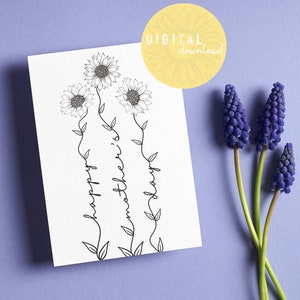 Biglietto per la Festa della Mamma Biglietto con girasole per la mamma Biglietto con girasole in bianco e nero per la Festa della mamma Biglietto da colorare per la festa della mamma per bambini