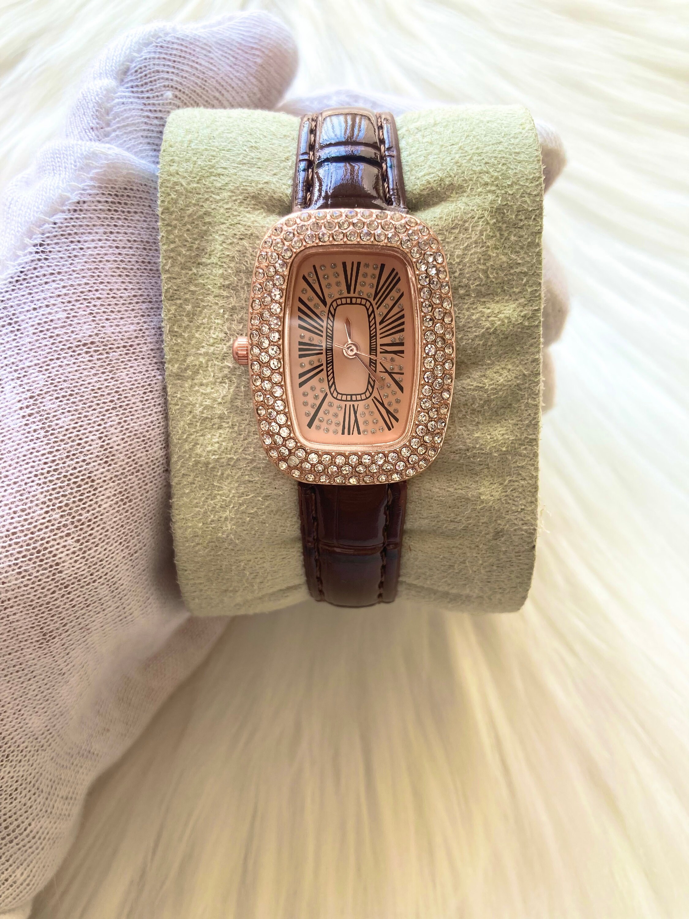 Luxury 14k Rose Gold Filled Women\'s Watch AAA Cubic Zirconia Square Dial  Brown Leather Wristband Classy Timepiece Gift for Her - Etsy