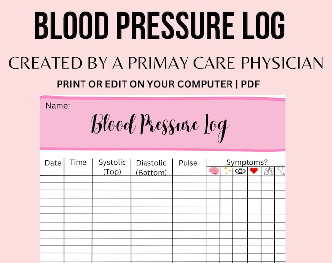 Printable Blood Pressure Log| Editable PDF| BP Tracker| Hypertension ...