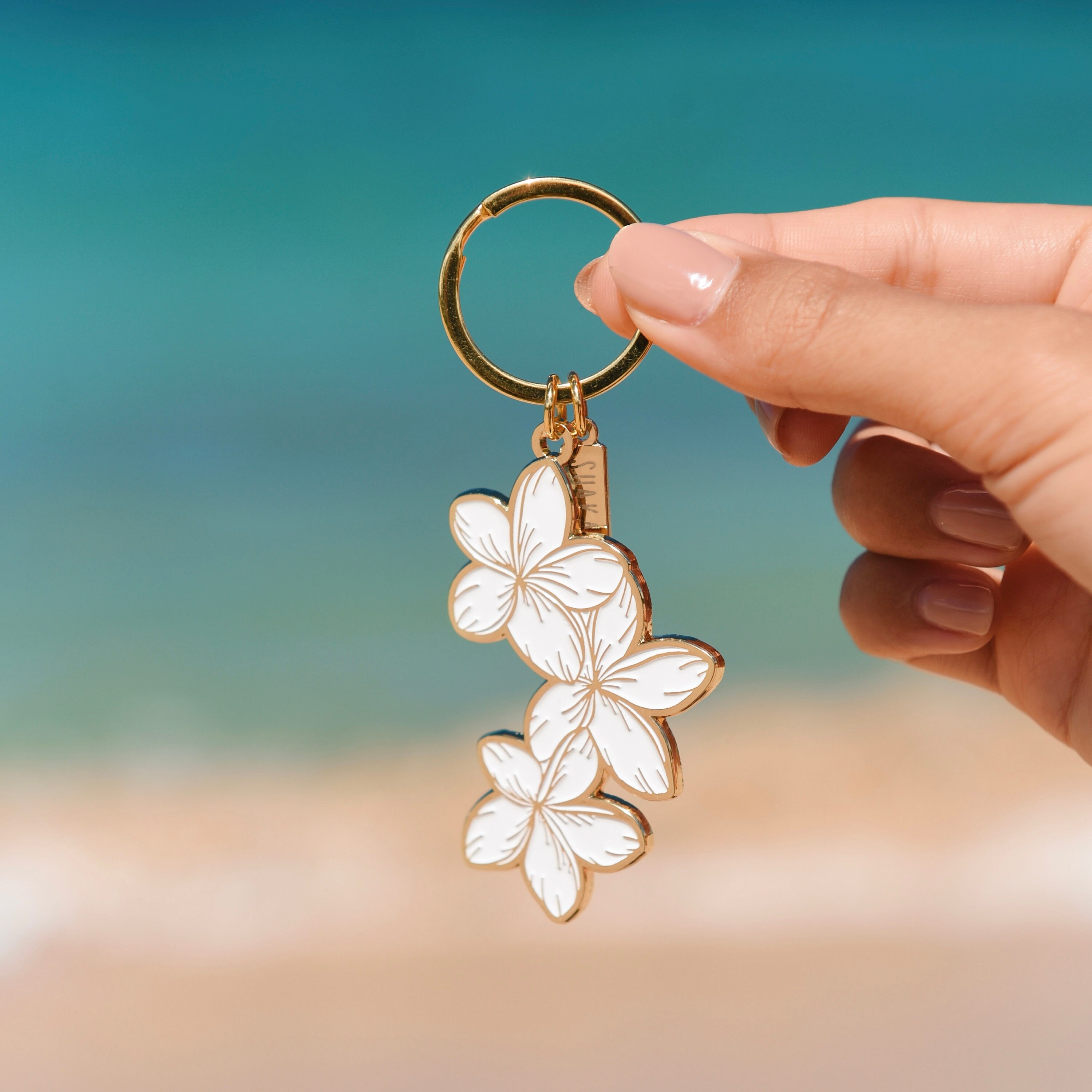 Hawaiian Gold Enamel Keychain Aloha Floral Keychain Hawaii Gifts Under 20 Polynesian Themed
