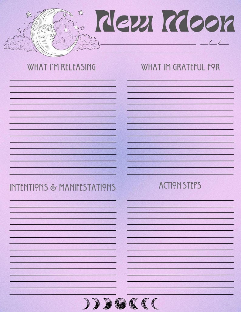 New Moon Ritual Sheet - Printable PDF, Digital Download, Manifestation ...