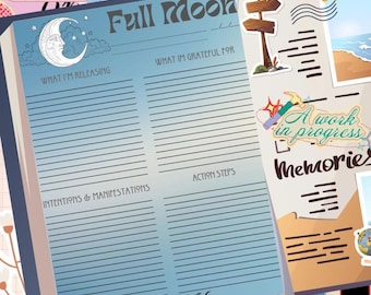 Hoja de Ritual de Luna Llena - PDF Imprimible, Descarga Digital, Planificador de Manifestaciones, AZUL