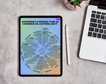 Astrología de las 12 Casas PDF - Hoja digital, guía imprimible, carta natal - AZUL/AMARILLO