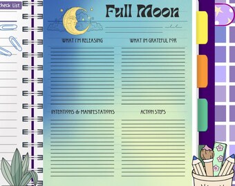 Hoja de Ritual de Luna Llena - PDF Imprimible, Descarga Digital, Planificador de Manifestación, Hoja de Intención, AZUL