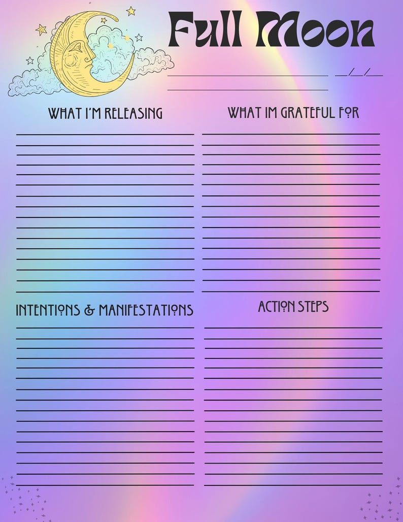 Full Moon Ritual Sheet - Printable PDF, Digital Download, Manifestation ...