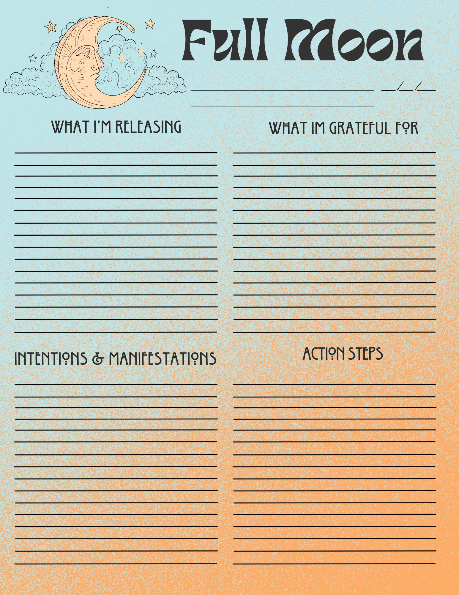 Full Moon Ritual Sheet - Printable PDF, Digital Download, Manifestation ...