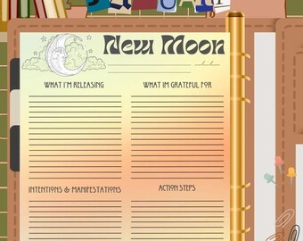 Hoja de Ritual de Luna Nueva - PDF Imprimible, Descarga Digital, Diario de Manifestación, AMARILLO