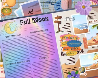 Hoja de Ritual de Luna Llena - PDF Imprimible, Descarga Digital, Planificador de Manifestación, ARCOÍRIS