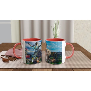 Taza de cerámica blanca Mad Maggie de 11 oz con interior de color