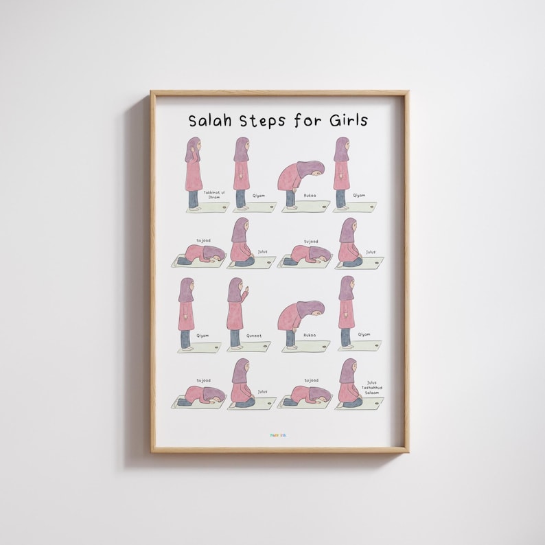 Girls’ Salah Steps | Shia Ithna Ashari Islamic Wall Art for Kids | Children’s Prayer Guide | Eid & Ramadan Gift | Digital Print image 2