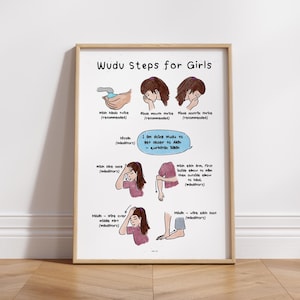 Passi Wudu per ragazze / Arte murale islamica Shia Ithna Ashari per bambini / Guida Wudu / Regalo per Eid e Ramadan / Arte digitale islamica educativa immagine 1
