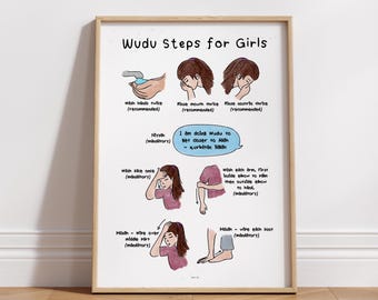 Passi Wudu per ragazze / Arte murale islamica Shia Ithna Ashari per bambini / Guida Wudu / Regalo per Eid e Ramadan / Arte digitale islamica educativa