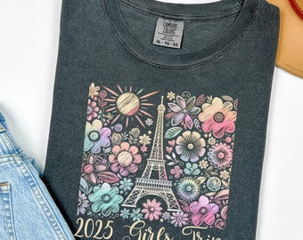 Traveler Group Shirts, Friends Trip to France Outfit, Floral Eiffel Tower Paris Trip T-shirts, Traveler Girl Gifts, Matching Paris Vacation