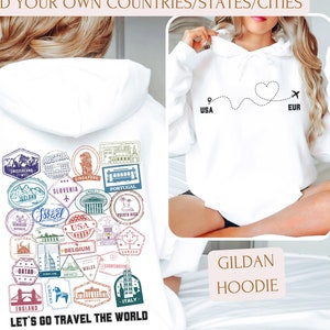 Personalized Travel Stamps Sweatshirt Hoodie, Custom Countries of the World Traveler Gift, Cities World Map Appreciation, Traveler Keepsake