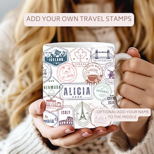 Create Your Own Passport Stamp Custom Ceramic Travel Mug Gift, Traveler Gift, Travel The World, Customizable Mug, Traveler Passport Cover