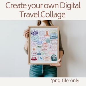 Tampons de collage de voyage personnalisés à imprimer, cadeau de voyage vers des lieux préférés, fichier PNG pour projets à domicile, souvenir d'aventure de vacances