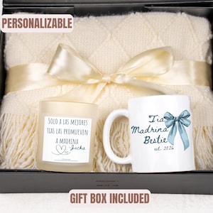 Personalized Madrina Proposal Gift Box, Will You Be My Madrina Gift, Spanish Godmother Candle Knitted Blanket Mug Set, Luxury Gift for Her