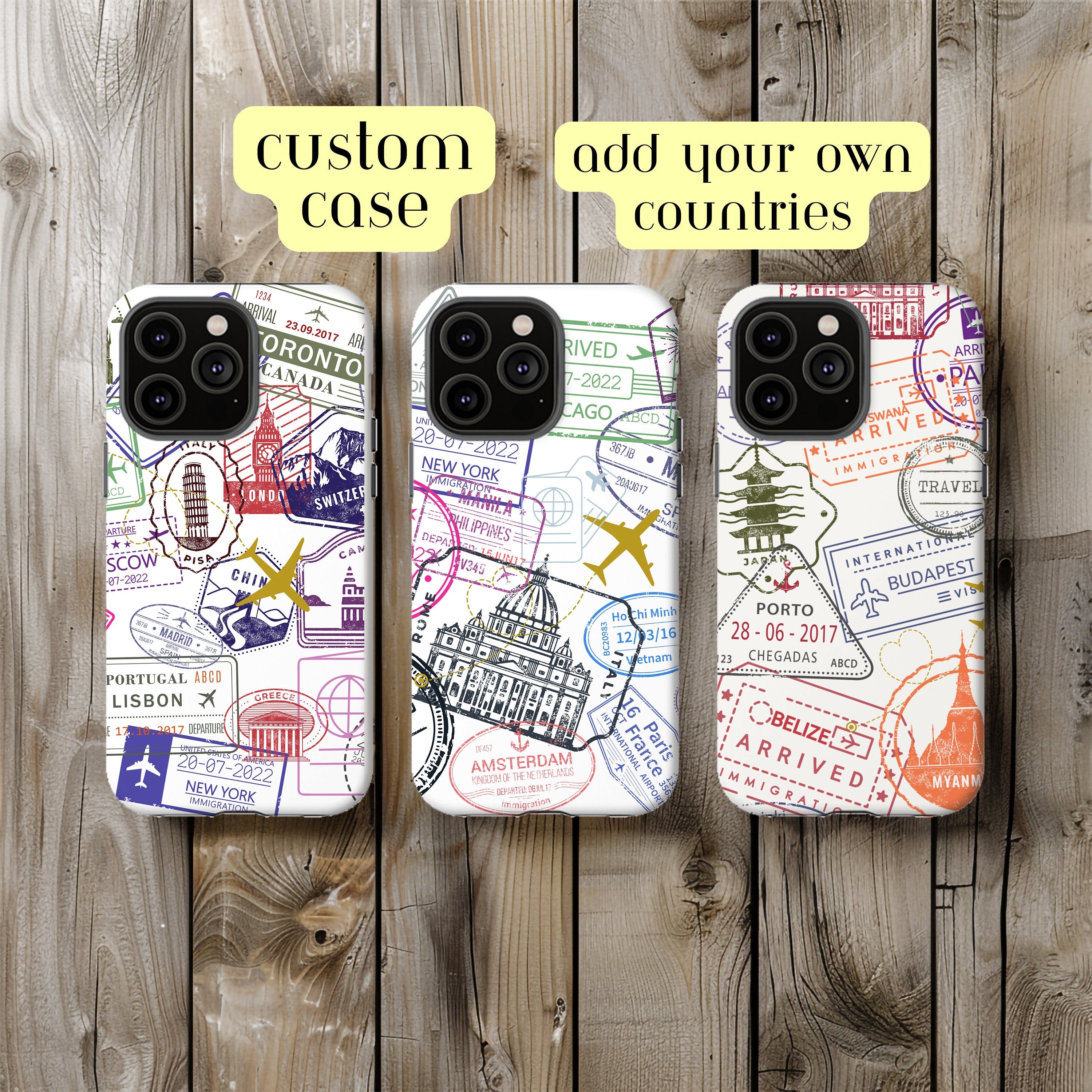 Create Your Own Travel Country Passport Stamp Travel Phone Case, For iPhone 13 15 14, Travel the World, Traveling Quote, Cute Thin Silicone,