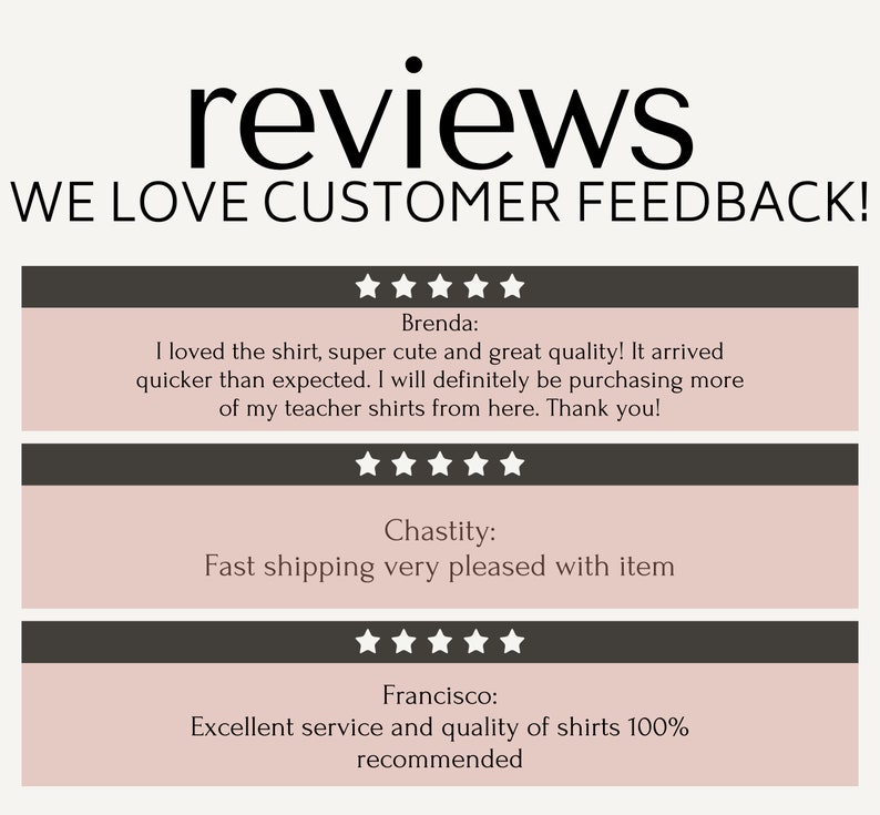 May include: Image featuring the word "reviews" in a large, black font, with the phrase "WE LOVE CUSTOMER FEEDBACK!" below it. The image includes customer reviews with star ratings and positive comments about the product's quality and service.
