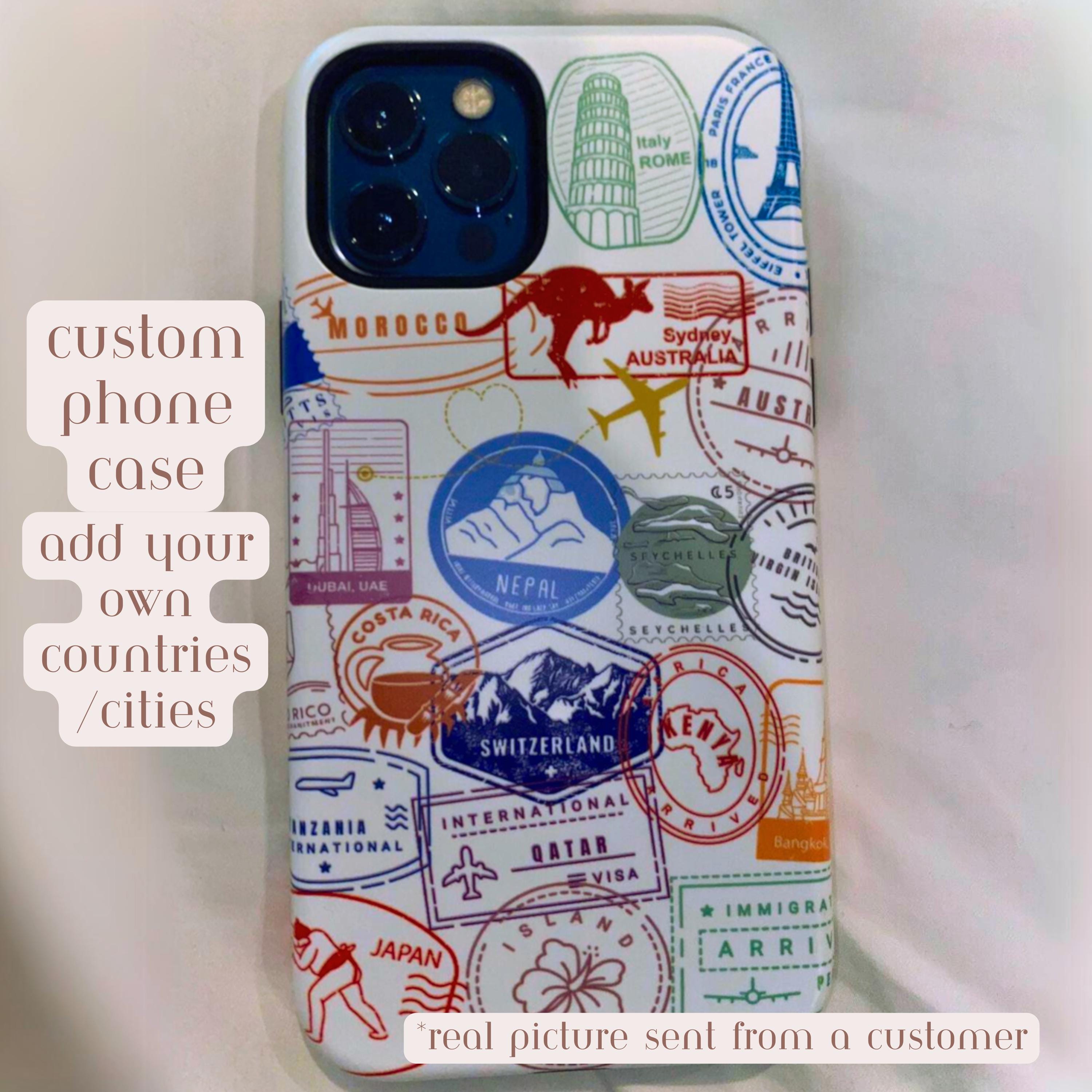 Create Your Own Travel Country Passport Stamp Travel Phone Case, For iPhone 13 15 14, Travel the World, Traveling Quote, Cute Thin Silicone,