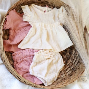 The Ella Set. Perfect Organic Cotton Summer Set. Ruffle Detail. Bloomers include. Girl Outfit. One year pictures. Summer Outfit. Baby Set.