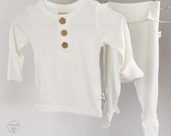 Gift Newborn Outfit | Going Home Outfit | Ribbed Bamboo Outfit | Baby Two Piece Set | First Outfit | Baby Photo Outfit | Baby Hat |