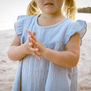 Girl Flutter Sleeve Dress. Simple Dress. Baby Girl Dress. Toddler Dress. Organic Cotton. One year pictures. Girl Outfit. Cotton Simple Dress