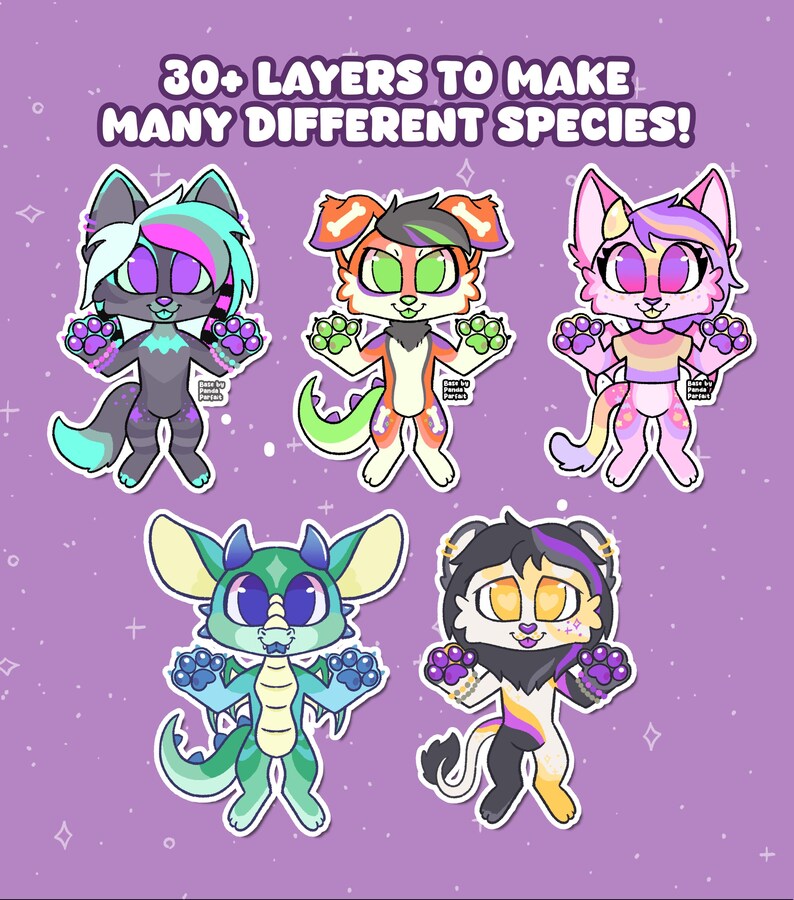 Furry Adopt Base | Chibi Anthro Adoptable Lineart PSD Template image 2