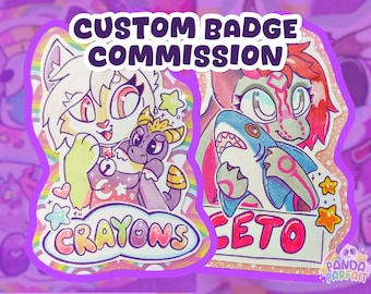 Custom Fursona Badge Commission – Anthro Art, Laminated Physical Badge