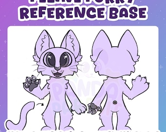 Feline Ref Sheet Base | Domestic Cat Furry Fursuit Lineart Template