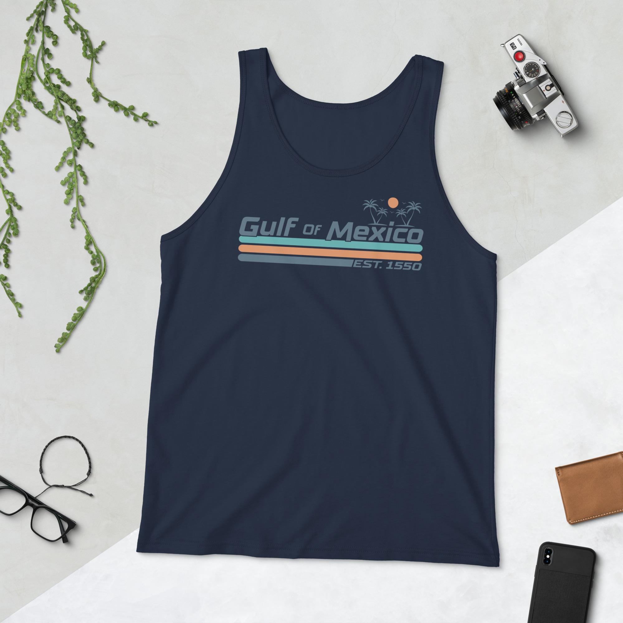 Gulf of Mexico Est. 1550 - Vintage Sunset & Palm Trees - Bella Canvas 3480 Tank Top