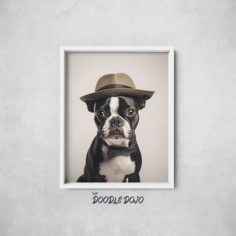 Boston Terrier Printable Portrait Dog Poster Photo Wall Art Digital ...