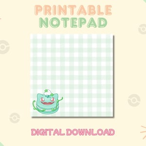 Bisasam Digitaler Notizblock, Macaron Mémo Pad, Pokémon-inspiriertes Briefpapier, Gingham Memo Blätter zum Planen und Journaling