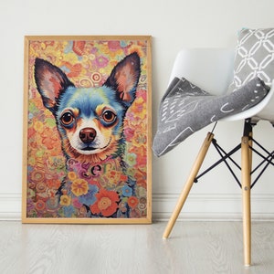 Chihuahua in Flowers, Pop Colorful Series, Chihuahua Art Print, Chihuahua Poster, Dog Art, Dog Lover Gift