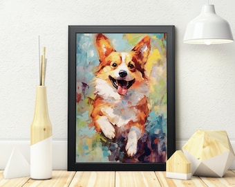 コーギーアートプリント - ギターを弾く犬 - 犬のアート - ギターを