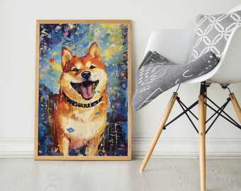 Happy Shiba Inu, Pop Colorful Series, Shiba Inu Art Print, Shiba Inu Poster, Dog Art, Dog Lover Gift