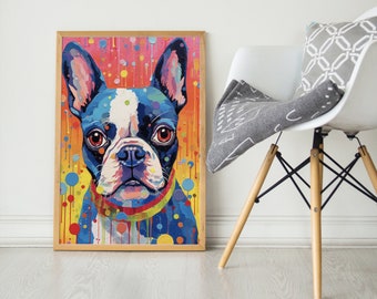 Boston Terrier, Pop Colorful Series, Boston Terrier Art Print, Boston Terrier Poster, Dog Art, Dog Lover Gift