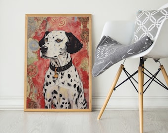 Vintage Dalmatian in Red Portrait, Pop Colorful Series, Dalmatian Art Print, Dalmatian Poster, Dog Art, Dog Lover Gift