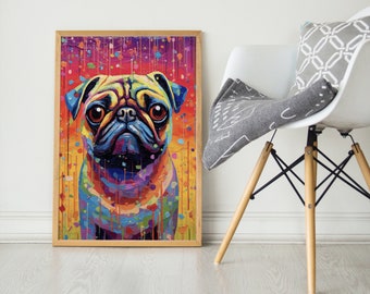 Kleurrijke Pug poster, pop kleurrijke serie, Pug Art Print, Pug poster, hond kunst, hond minnaar cadeau
