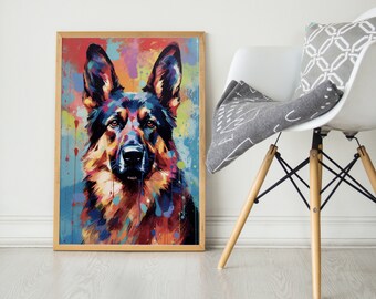 German Shepherd, Pop Colorful Series, German Shepherd Art Print, German Shepherd Poster, Dog Art, Dog Lover Gift
