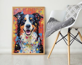 Border Collie Blue, Pop Colorful Series, Border Collie Art Print, Border Collie Poster, Dog Art, Dog Lover Gift