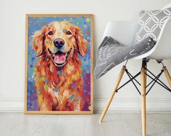 Golden Retriever, Kleurrijke popserie, Golden Retriever Art Print, Golden Retriever Poster, Dog Art, Dog Lover Gift