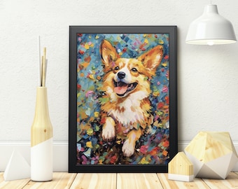 コーギーのヴィンテージプリント、犬のウォールアート、アンティーク