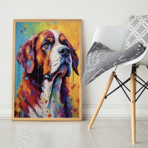 St. Bernard in Blue and Yellow Background, Pop Colorful Series, St. Bernard Art Print, St. Bernard Poster, Dog Art, Dog Lover Gift