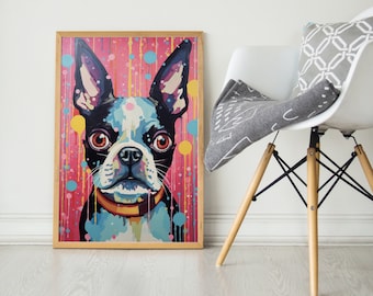 Boston Terrier, Pop Colorful Series, Boston Terrier Art Print, Boston Terrier Poster, Dog Art, Dog Lover Gift