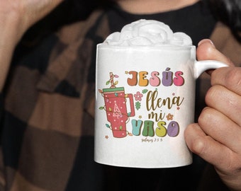 Mug « Jesus Llena Mi Vaso », Mug de Noël chrétien espagnol, Cadeau religieux pour les fêtes